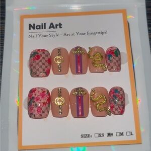 10 PC Hand Crafted Gold Almond Bloom Nails NWT